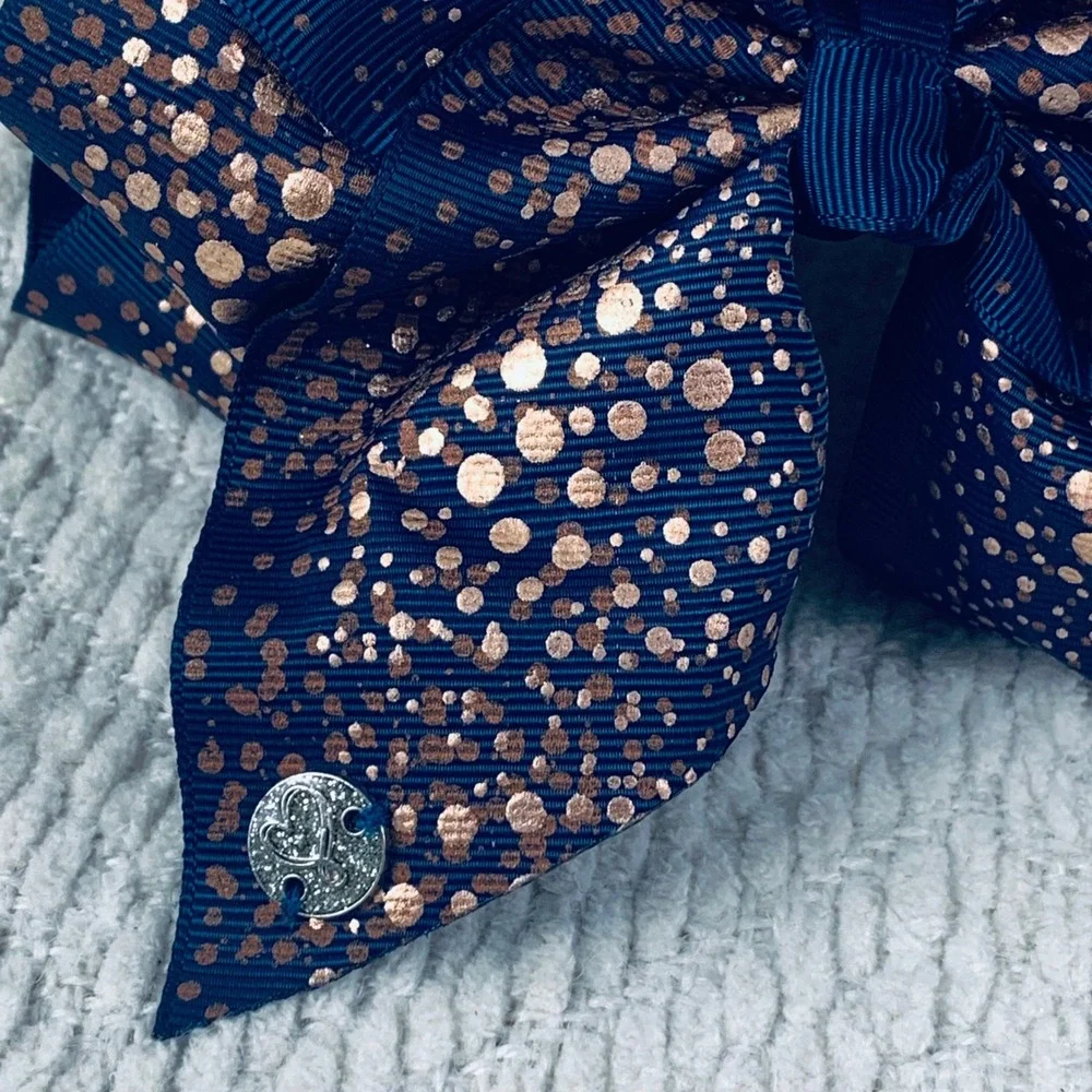 JoJo Siwa Hair Bow Girls Navy Rose Gold Polka Dot Metallic Foil Grosgrain Clip‎